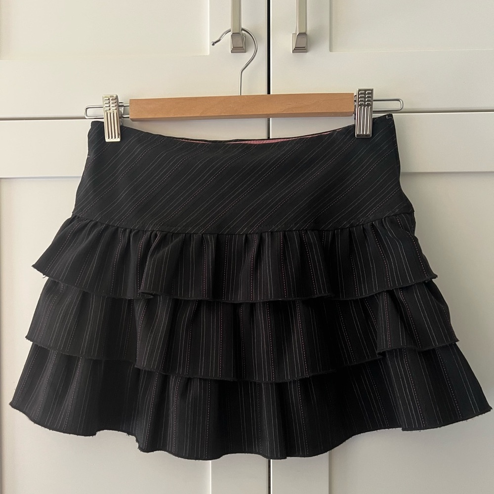 LaSenza Girl,black pinstripe skirt with ruffles